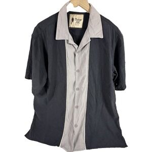 Vintage Silk Circa 1969 Mens Shirt BLACK GRAY Button Down Short Sleeve XL